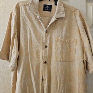 Carribean Joe Resort silk short sleeve beige palm tree Cruise Button Up Shirt XL